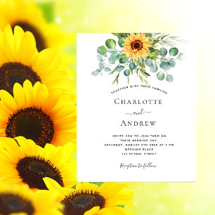 Wedding sunflowers eucalyptus budget invitation flyer