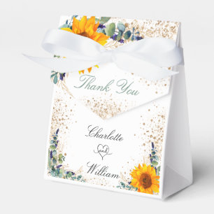 Wedding sunflowers eucalyptus glitter thank you favour box