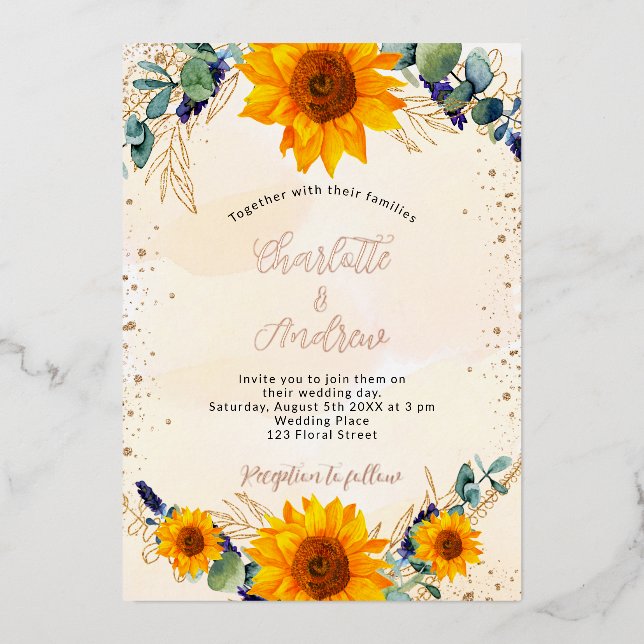 Wedding sunflowers eucalyptus gold rustic  (Front)