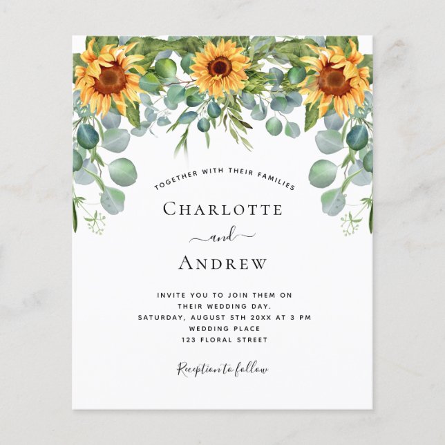 Wedding sunflowers eucalyptus wine red budget flyer (Front)