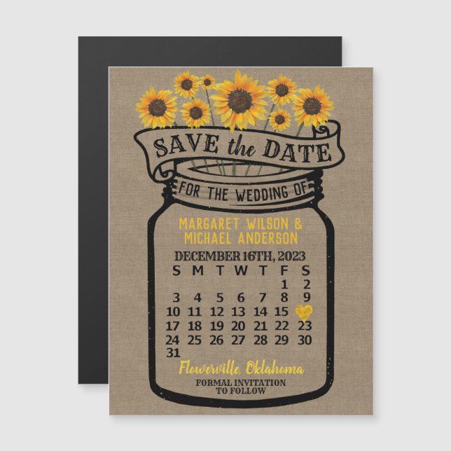Wedding Sunflowers Jar December 2023 Date Magnet (Front/Back)
