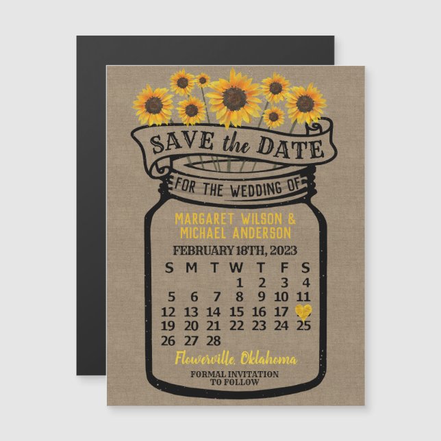 Wedding Sunflowers Jar February 2023 Date Magnet (Front/Back)