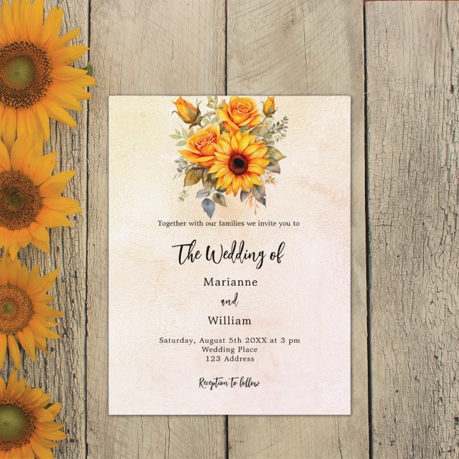 Wedding sunflowers rustic yellow invitation postcard (Creator Uploaded)