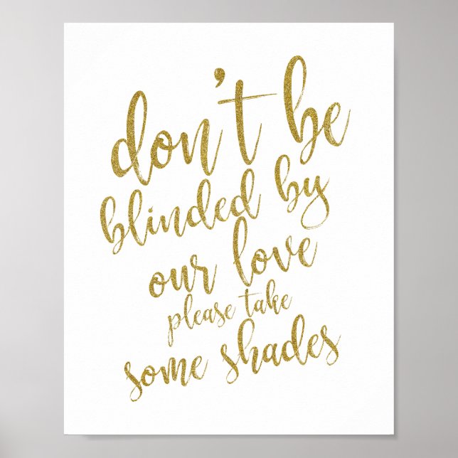 Wedding sunglasses favours Gold 8x10 Wedding Sign (Front)