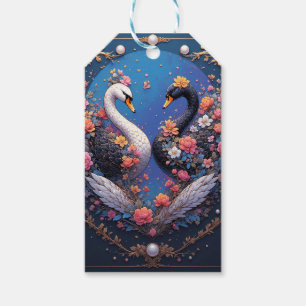 Wedding Swans Framed with Gold and Blossoms Gift Tags