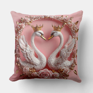 Wedding Swans Gold Pearl Wedding Love Cushion