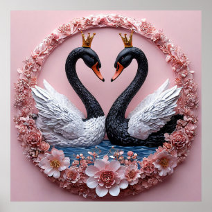 Wedding Swans Romantic Love Birds Art Poster