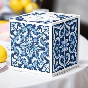 Wedding sweet favour box blue Mediterranean tiles
