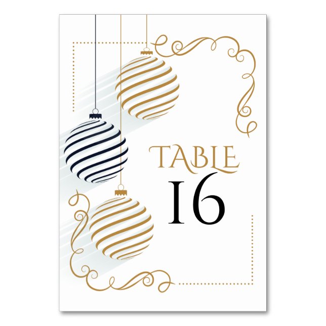 Wedding Table Card | Modern Black and Gold Baubles (Front)