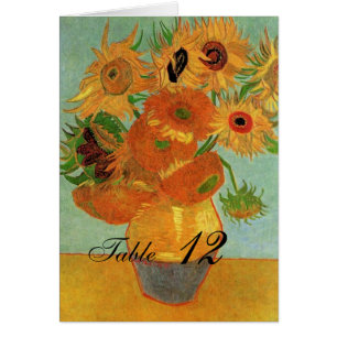 wedding table card,vase with twelve sunflowers