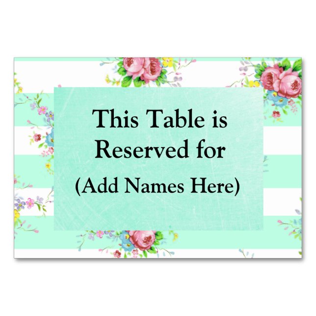 Wedding Table Cards Mint Green Pink Floral (Front)
