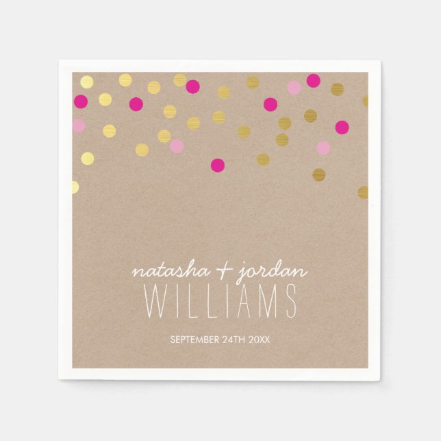 WEDDING TABLE DECOR confetti spots gold pink kraft Napkin (Front)
