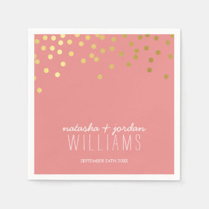 WEDDING TABLE DECOR cute confetti spots gold coral Napkin