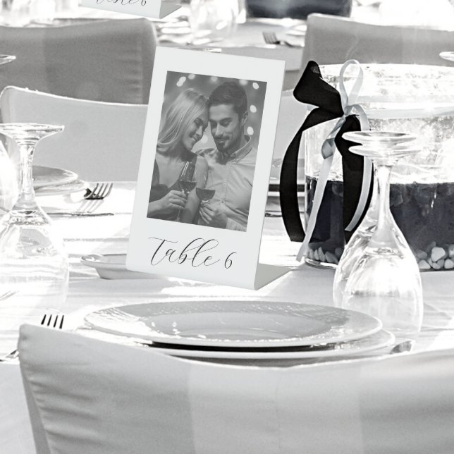 Wedding Table Number Black And White Photo Pedestal Sign (In Situ)