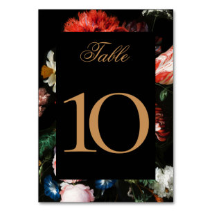 Wedding Table Number Card Black Red Floral 2 DIGIT