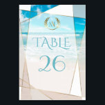 Wedding Table Number Card | Modern Monogram Beach<br><div class="desc">Wedding Table Number Card | Modern Monogram Geometric Beach Wedding | A modern twist on Beach Wedding invitations - Unique Wedding designed for theBarefootBride™ by ©WhimsicalArtwork™ features an offset terrarium style geometric shape with varying transparencies in the facets to allow the Tropical Ocean Beach background to show through in a...</div>