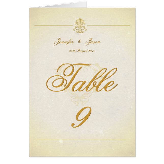 Wedding Table Number Card Vintage Parchment Paper (Front)