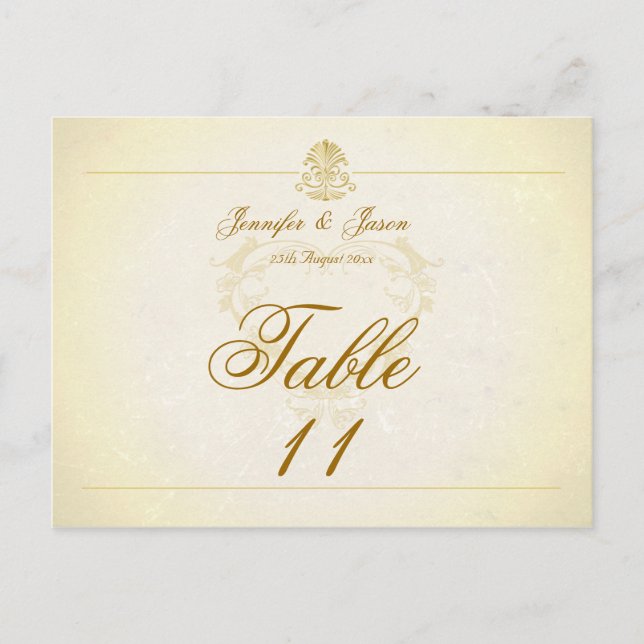 Wedding Table Number Card Vintage Parchment Paper (Front)