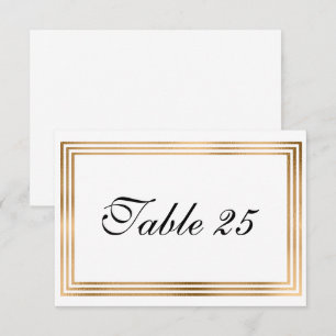 Wedding table number card with gold foil border