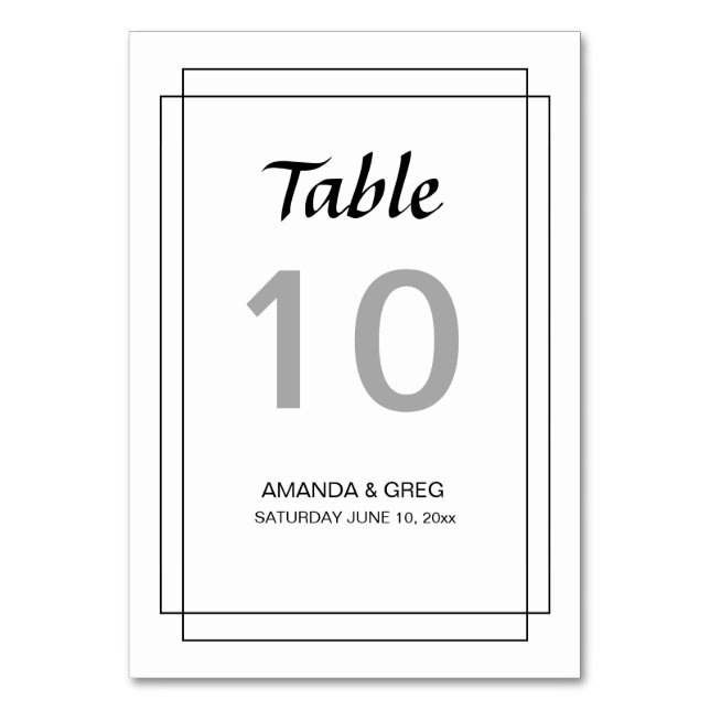 Wedding Table Number Cards (Front)