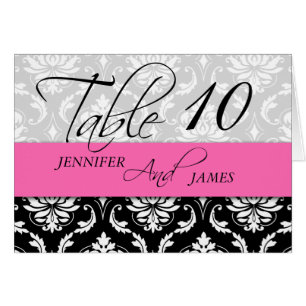 Wedding Table Number Cards Damask Hot Pink