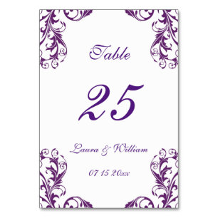 Wedding Table Number Cards   Eggplant Damask