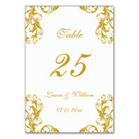 Wedding Table Number Cards | Gold Damask Design
