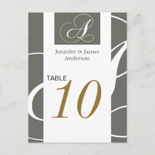 Wedding Table Number Cards Gold Silver Monogram