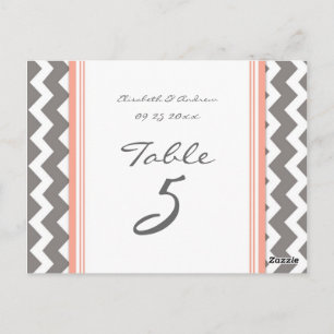 Wedding Table Number Cards Grey Coral Chevron