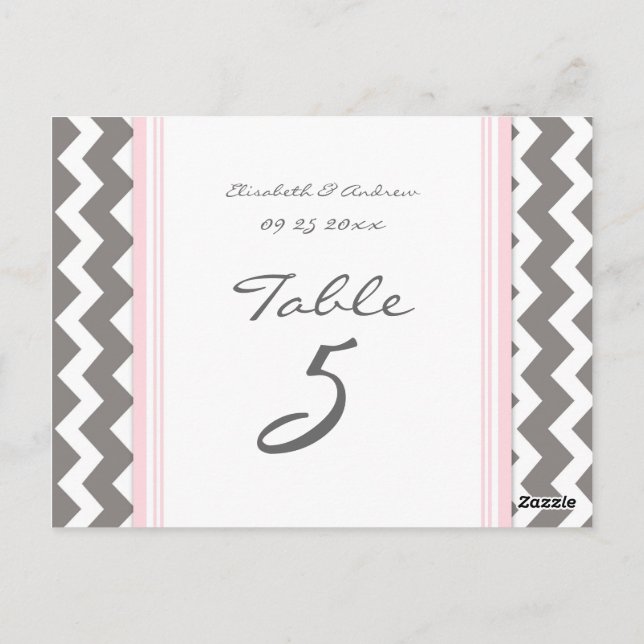 Wedding Table Number Cards Grey Pink Chevron (Back)