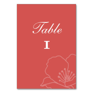 Wedding Table Number Cards Red and Pink Poppies