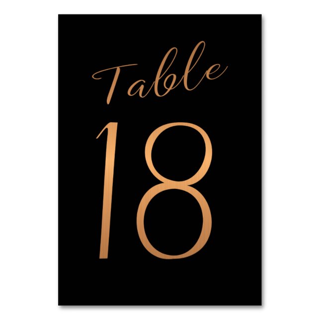 Wedding table number copper gold glitter black (Front)