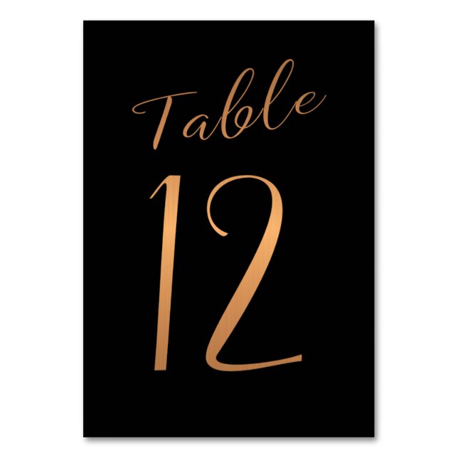 Wedding table number copper gold glitter black (Front)