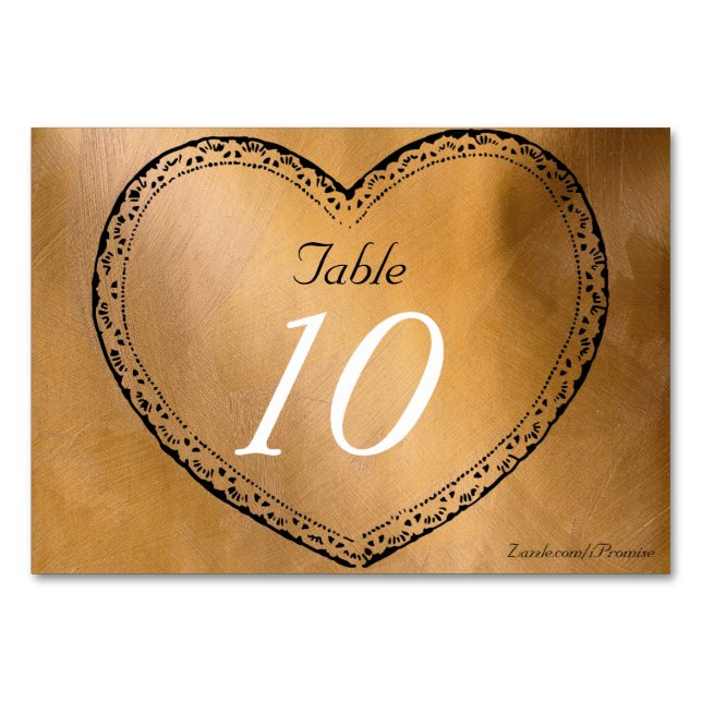 Wedding Table Number Copper Hearts Wedding (Front)