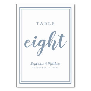 Wedding Table Number Eight Simple Dusty Blue