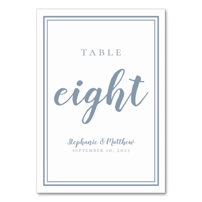 Wedding Table Number Eight Simple Dusty Blue (Front)
