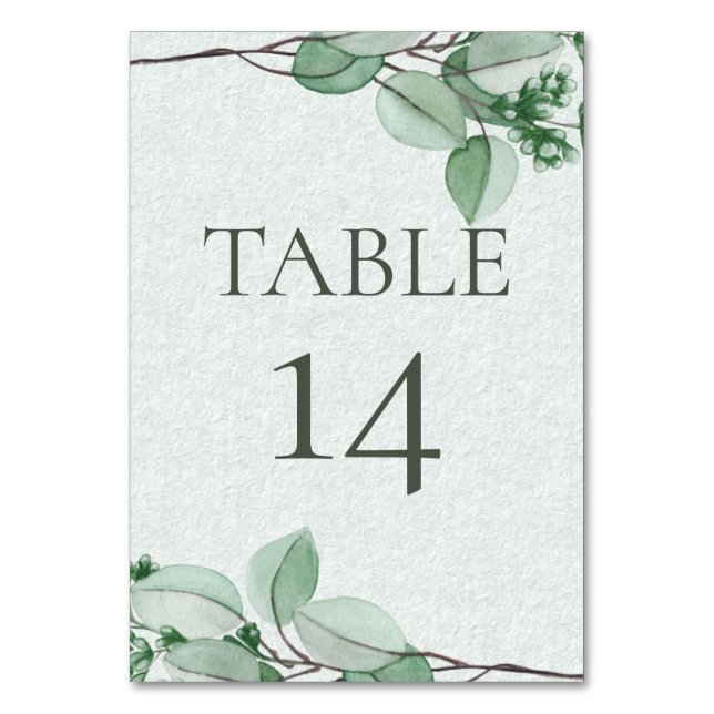 Wedding Table Number  |  Elegant Watercolor Eucaly (Front)