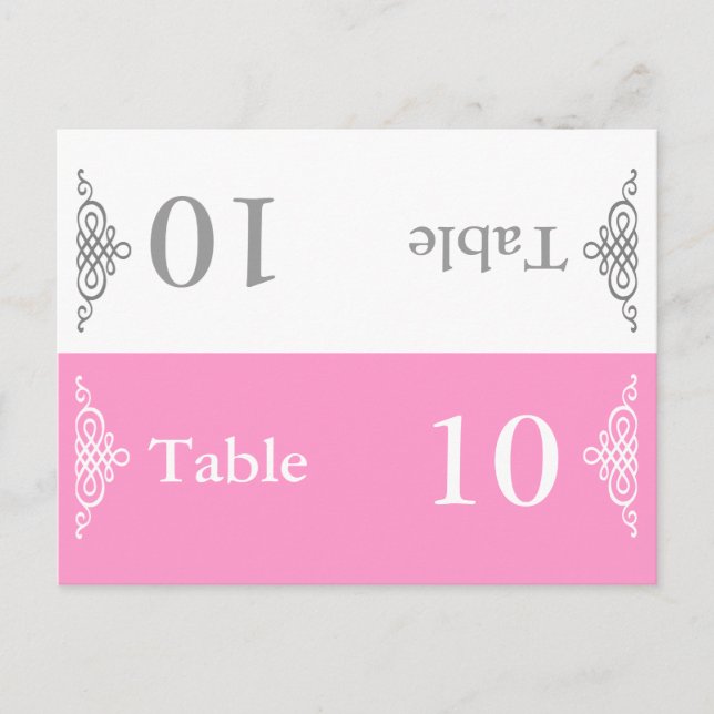 Wedding Table Number Folding Postcard Grey Pink (Front)