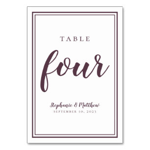 Wedding Table Number Four Simple Modern Purple