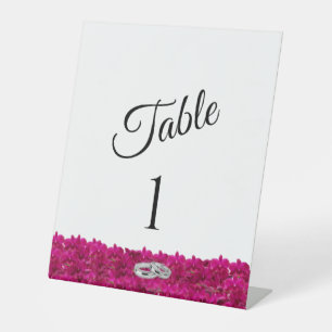 Wedding Table Number-Fuchsia Orchids on White- Pedestal Sign