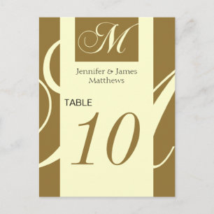 Wedding Table Number Gold Cream Monogram M Postcard
