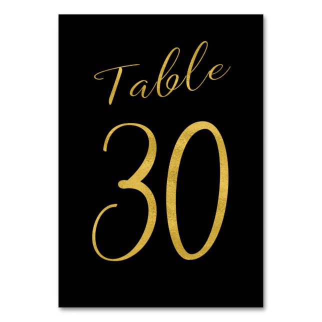 Wedding table number gold glitter black elegant (Front)