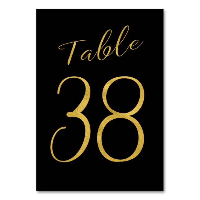 Wedding table number gold glitter black elegant (Front)