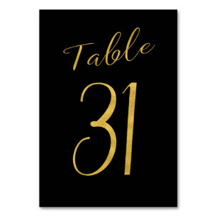 Wedding table number gold glitter black elegant