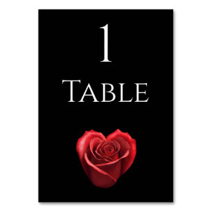 Wedding Table Number-Heart Shaped Red Rose- Number