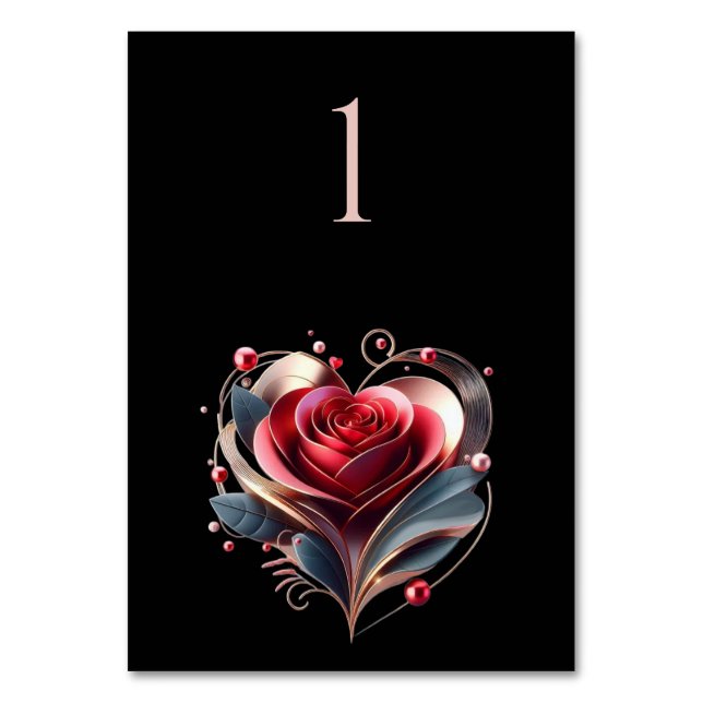 Wedding Table Number-Heart Shaped Rose Number (Front)