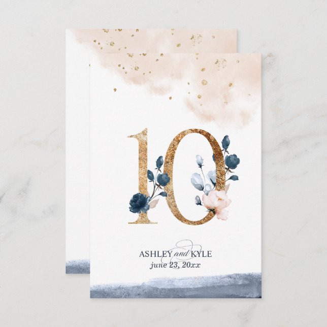 Wedding table number in navy, blush, and gold (Front/Back)