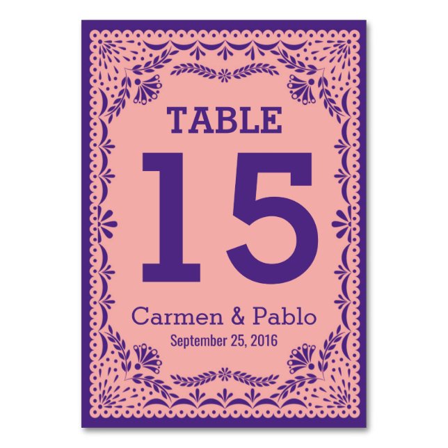 Wedding Table Number in Papel Picado Design (Front)