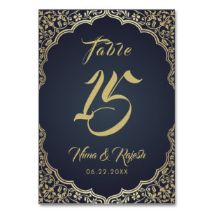 Wedding Table Number, Indian Wedding, Blue, Gold Table Number