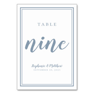 Wedding Table Number NINE Simple Dusty Blue